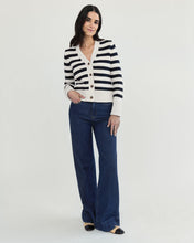 Load image into Gallery viewer, The Peyton Ivory and Navy Striped Luxury Cotton Cardigan