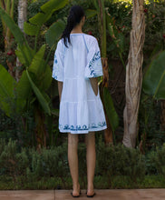 Load image into Gallery viewer, Cypress Dress White with Denim Colored Applique