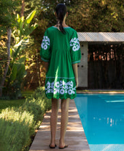 Load image into Gallery viewer, Genta Dress in Leaf Green with White Applique