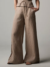 Load image into Gallery viewer, Hevron Flared Leg Chocolate Striped Linen Pants
