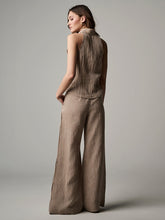 Load image into Gallery viewer, Hevron Flared Leg Chocolate Striped Linen Pants