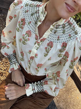 Load image into Gallery viewer, Andion Amelia Blouse in Block Print Floral with Hand Embroidery