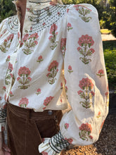 Load image into Gallery viewer, Andion Amelia Blouse in Block Print Floral with Hand Embroidery