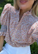 Load image into Gallery viewer, Andion Amelia Blouse in Petite Floral with Denim Blue Embroidery