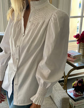 Load image into Gallery viewer, Andion Camelia Long Sleeve Blouse in White Poplin with White Embroidery