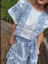 Load image into Gallery viewer, Embroidered Light Blue Bandana Top-One Size Fits All