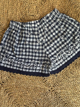 Load image into Gallery viewer, Embroidered Bandana Shorts Navy Blue Gingham Check
