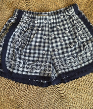 Load image into Gallery viewer, Embroidered Bandana Shorts Navy Blue Gingham Check
