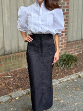 Load image into Gallery viewer, Destree Takashi Navy Blue Denim Pencil Skirt with Circular Pockets