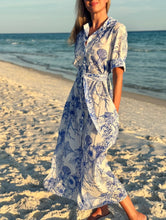 Load image into Gallery viewer, Evi Grintela Valerie Shirt Dress in Blue and White Sea Shell Print