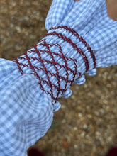 Load image into Gallery viewer, Andion Amelia Blouse in Sky Blue Gingham Check with Burgundy Hand Embroidery