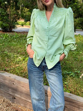 Load image into Gallery viewer, Andion Amelia Blouse in Green Gingham with Hand Embroidery