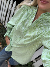 Load image into Gallery viewer, Andion Amelia Blouse in Green Gingham with Hand Embroidery