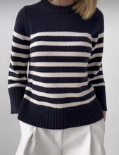 Load image into Gallery viewer, State of Cotton Kittery Cotton Sweater in Navy and Ivory Stripe
