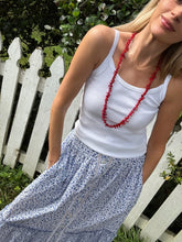 Load image into Gallery viewer, Loretta Caponi Telca Skirt in Blue Floral with Lace Ladder Stitched Inserts