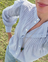 Load image into Gallery viewer, Masscob Lek Top in Blue and White Micro Stripe