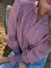 Load image into Gallery viewer, Andion Amelia Blouse in Burgundy Gingham with Hand Embroidery
