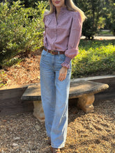 Load image into Gallery viewer, Andion Amelia Blouse in Burgundy Gingham with Hand Embroidery