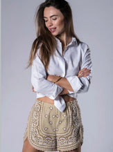 Load image into Gallery viewer, Embroidered Bandana Shorts Tan