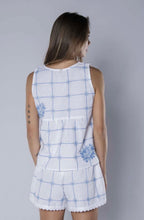 Load image into Gallery viewer, Orsina Embroidered Sleeveless Blouse in Blue Roses