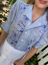 Load image into Gallery viewer, Thierry Colson Vita Blouse in Blue Wildflower Embroidery