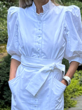 Load image into Gallery viewer, Destree Amoako White Poplin Puff Sleeve Maxi Dress