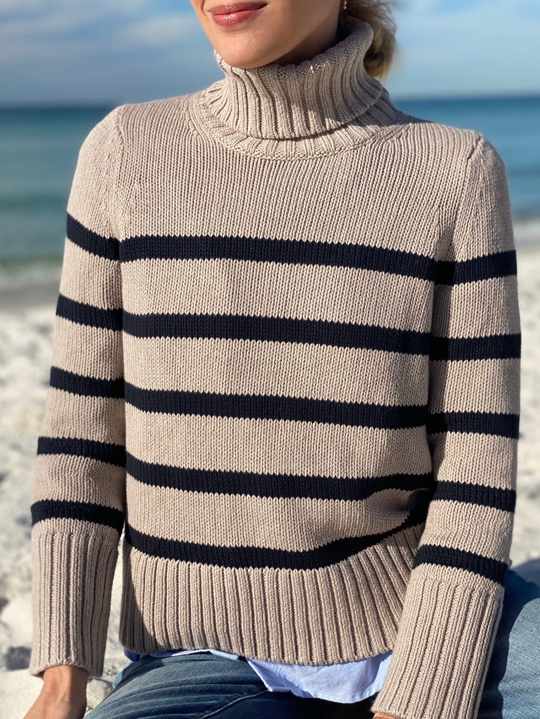 State of Cotton Wynn Cotton Sweater in Oatmeal and Navy