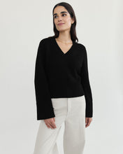 Load image into Gallery viewer, The Easton Luxury Cotton V-Neck Sweater in Black
