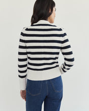 Load image into Gallery viewer, The Peyton Ivory and Navy Striped Luxury Cotton Cardigan

