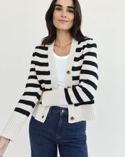 Load image into Gallery viewer, The Peyton Ivory and Navy Striped Luxury Cotton Cardigan
