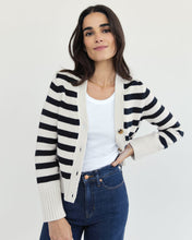 Load image into Gallery viewer, The Peyton Ivory and Navy Striped Luxury Cotton Cardigan
