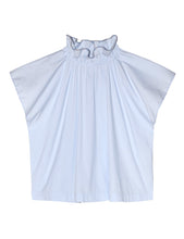 Load image into Gallery viewer, APOF Ada Top in Light Blue Cotton with Striped Piping
