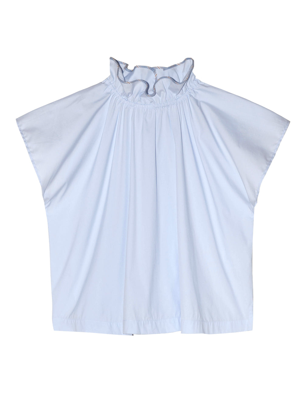 APOF Ada Top in Light Blue Cotton with Striped Piping