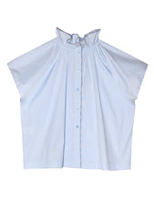 Load image into Gallery viewer, APOF Ada Top in Light Blue Cotton with Striped Piping
