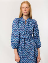 Load image into Gallery viewer, APOF Maya Dress in Chevron Blue Liberty Print
