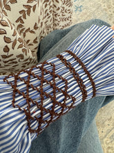 Load image into Gallery viewer, Andion Amelia Blouse in Blue &amp; White Stripe with Chocolate Hand Embroidery
