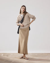 Load image into Gallery viewer, Hartford Linen Julie Skirt in Dune with Fringe Hemline
