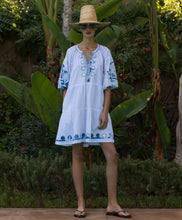 Load image into Gallery viewer, Cypress Dress White with Denim Colored Applique

