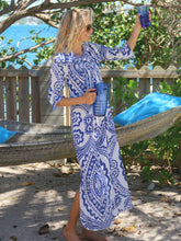 Load image into Gallery viewer, Annabel Blue Ikat Maxi Dress/Cover-up
