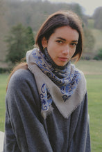 Load image into Gallery viewer, Maison Lecomte Flament Wool and Silk Bandana Scarf in Stone &amp; Blue
