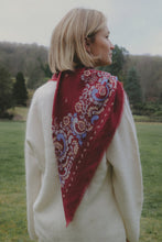 Load image into Gallery viewer, Maison Lecomte Flament Wool and Cashmere Floral Bandana Scarf in Bugundy
