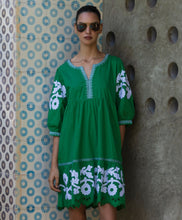 Load image into Gallery viewer, Genta Dress in Leaf Green with White Applique
