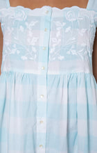 Load image into Gallery viewer, Juliet Dunn Gingham Tie Shoulder Dress in Pale Blue with Butterfly Embroidery
