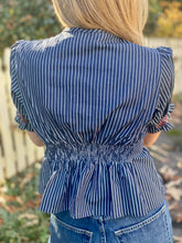 Load image into Gallery viewer, Loretta Caponi Ofelia Blue &quot;Denim&quot; Blouse with Hand Smocking Detail
