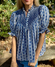Load image into Gallery viewer, Loretta Caponi Milvia Blouse in Navy and White Fragaria (Strawberry) Print
