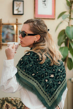 Load image into Gallery viewer, Maison Lecomte Flament Leopard Scarf In Green/Navy Wool/Silk Blend
