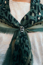 Load image into Gallery viewer, Maison Lecomte Flament Leopard Scarf In Green/Navy Wool/Silk Blend
