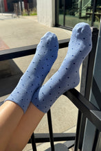 Load image into Gallery viewer, Le Bon Shoppe Light Blue with Navy Polka Dot Socks
