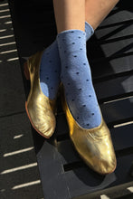 Load image into Gallery viewer, Le Bon Shoppe Light Blue with Navy Polka Dot Socks
