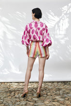 Load image into Gallery viewer, Punicana Balloon Shirt in Pink-Fuchsia Polka Dot Motif Handmade Silk/Cotton Ikat
